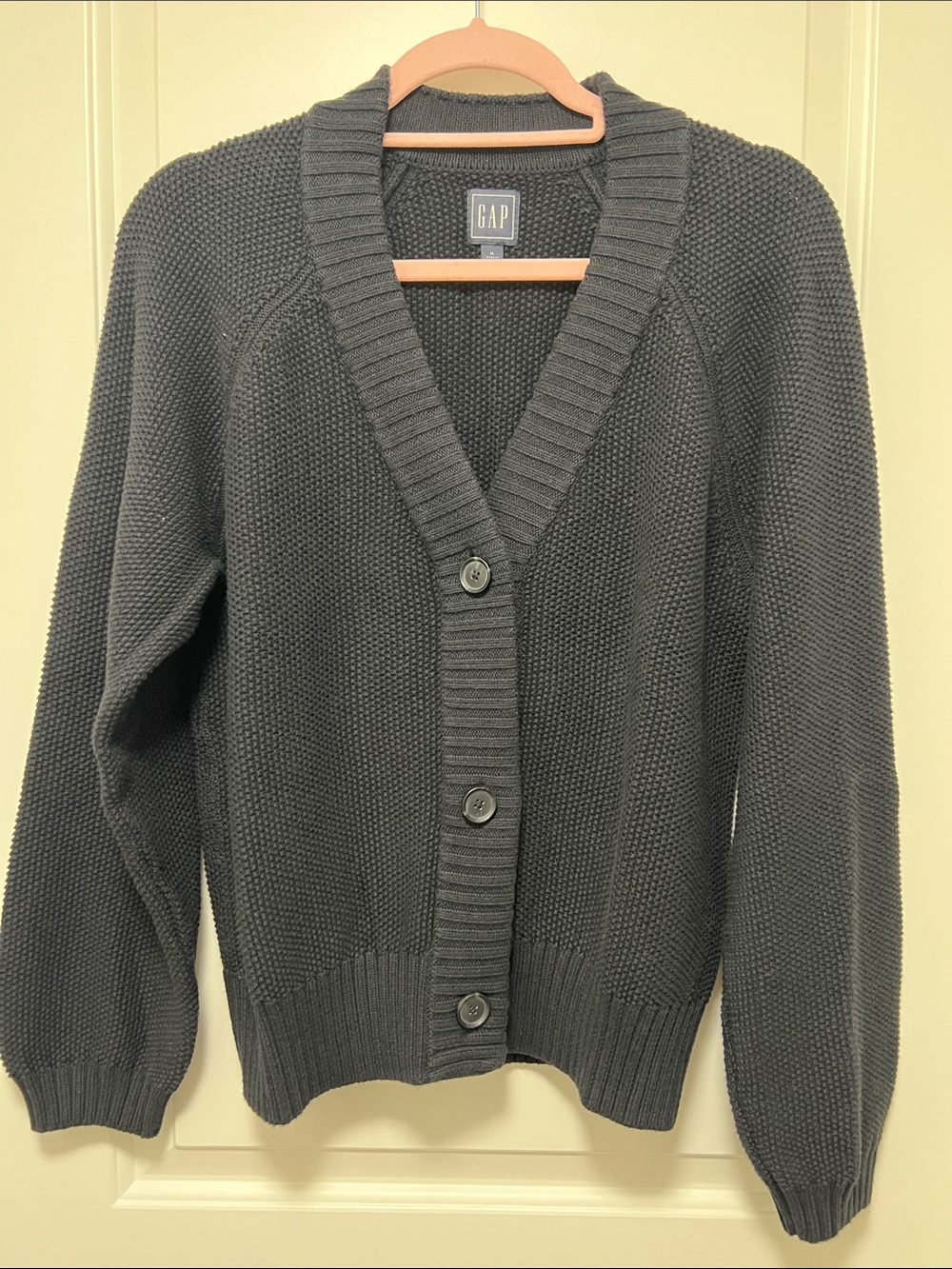 Gap Black Cotton Textured Cardigan